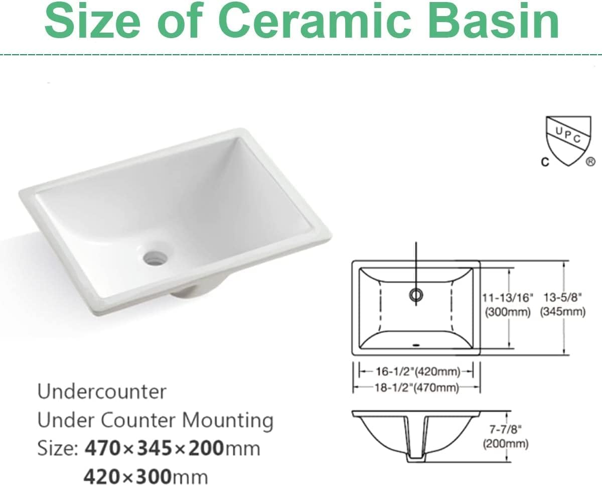 31" x 22" Bathroom Vanity Sink Top, Three Hole Engineered Stone Vanity Top with Undermounted Rectangular Ceramic Sink & Backsplash, No Cabinet