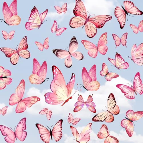 WandSticker4U®- [3 Bögen, 44 Stück] Fensterbilder SCHMETTERLINGE rosa/pink selbstklebend I Fenstersticker Kinder Schmetterlinge Frühling I Fensterdeko Kinderzimmer Schmetterlingsdeko Fenster