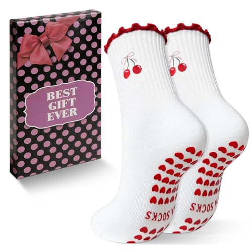 Image of 3 Pairs Pilates Socks with Grips for Women Non Slip Grip Ruffle Yoga Ankle Grippy Socks