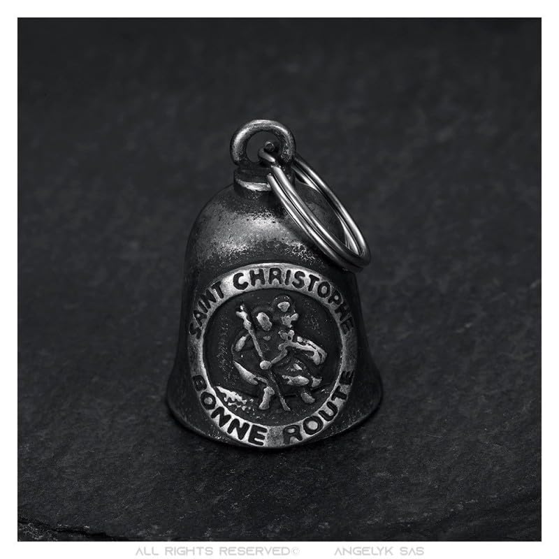 BOBIJOO JEWELRY - Dzwonek motocyklowy Guardian Bell Saint Christophe Stali Nierdzewnej, ochraniacz motocyklistów