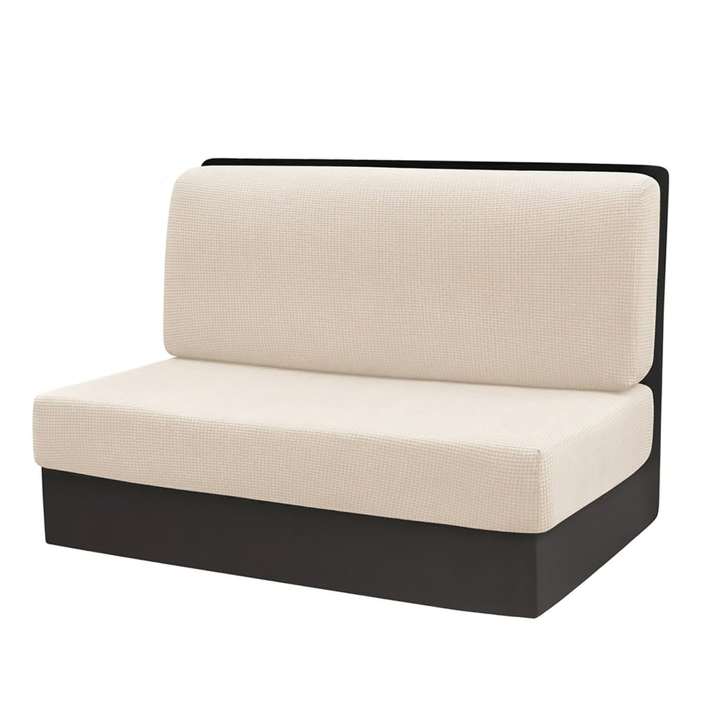Mswborml Stretchable RV Dinette Cushion Covers Stretch Camper Cushions Cover Replacement, Anti-Slip Dinette Seat Covers for Camper 2 Piece, Washable Cushion Slipcovers for Trailer,Milky White