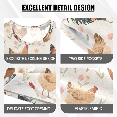 ALAZA Roosters Floral Pajama Set Short Sleeve Sleepwear Soft Lounge Nightwear4