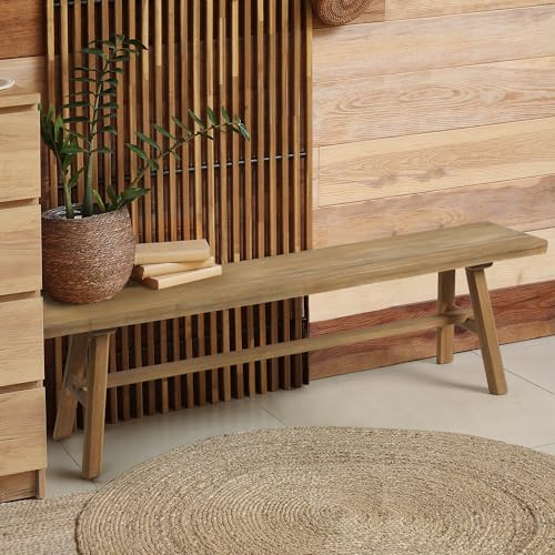 Wnutrees 63" Farmhouse Wood Bench, Rustic Solid Wood Dining Room
