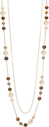 FULU AUTUMN Collares largos bohemios de oro para mujer, collar largo con cuentas de piedra natural, collar largo en capas, regalos para el día de la