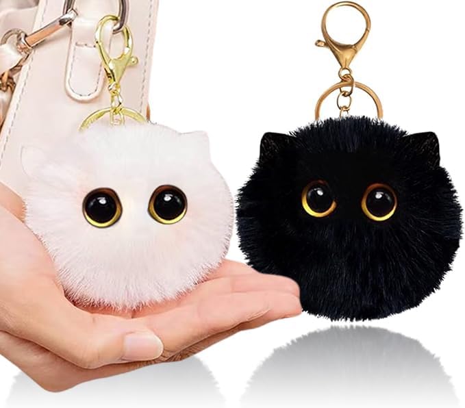 Pmeixcy 2Pcs Cute Keychain, Bag Charms, Plush Cat Keychain, Cute Backpack Accessories, Soft Cat Keychains, Mini Backpack Keychain Black and White Cats Keychains