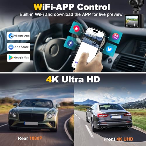 Sasinon Dash Camera, 4K/1080P Dash Cam Front Rear Built-In Wifi thumb #6
