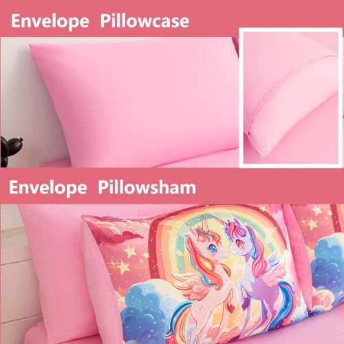 Image of Twin Comforter Set for Girls 5 Piece Purple Rainbow Unicorn Bedding Set for Girls Super Soft Microfiber Bed Set Bed in a Bag with Comforter Sheets Pillowcase & Sham (5 Piece Twin Size)