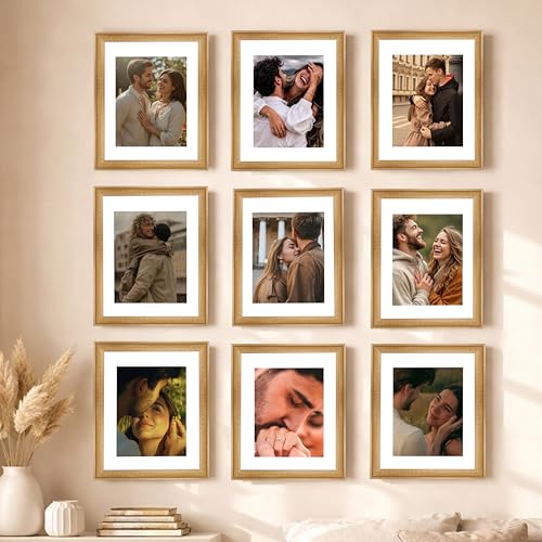 Image of Art Street Wooden Photo Frame for living room, Aesthetic Cave Design Photo Frames for Photograph, Art Work, Certificates Set of 9 (11x14 Inch, Wood Brown)