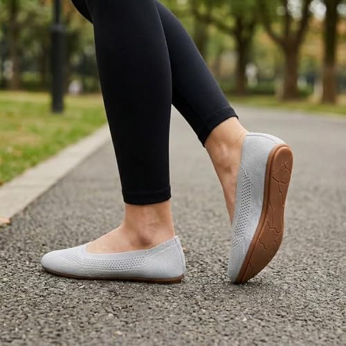 Image of Puxowe Women's Ballet Flats Breathable Knit Slip On Comfortable Round Toe Walking Shoes with Arch Support Insole for Work