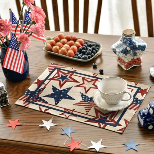 Artoid-Mode-Stars-Stripes-Patriotic-4th-of-July-Placemats-Set-of-4-12×18-Inch-Memorial-Day-Table-Mats-for-Party-Kitchen-Dining-Decoration-Beige Artoid Mode Stars Stripes Patriotic 4th of July Placemats Set of 4 12×18 Inch Memorial Day Table Mats for Party Kitchen Dining Decoration Beige