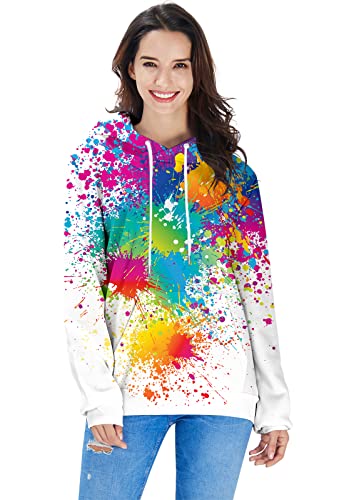 Raisevern Men And Women Novelty Fleece Hoodies Rainbow Paint Tie Dye Printed Pullover Athletic Sweaters Long Sleeve Oversized Fleece Hooded Sweatshirts #TOP3