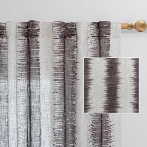 Image of MYSKY HOME 95 Inch Curtains Light Filtering Privacy Curtains & Drapes for Patio Door Living Room, Lines Linen Look Fabric Bohemian Draperies Soft Touch Decorative Curtains, 50 inch x 95 inch, Red, 2 PCs