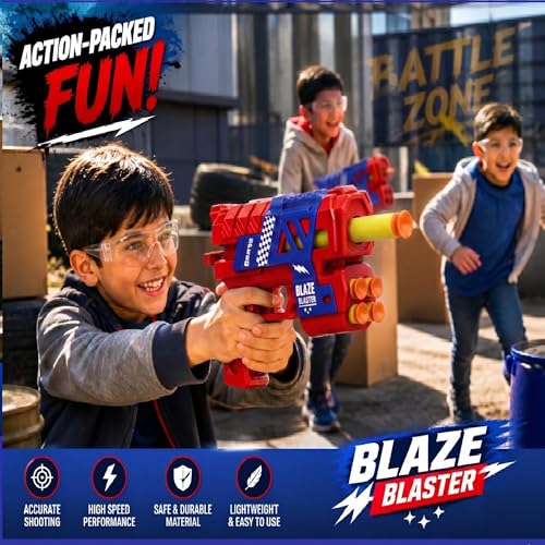 Image of Blaze Blaster Soft Bullet Toy Gun for Kids with 10 Foam Darts | Safe Foam Dart Shooting Blaster for Boys & Girls | Indoor Outdoor Target Game Toy Gift for Kids Age 5+ Years