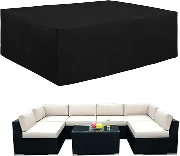 Easy-Going 600D Heavy Duty Patio Furniture Cover, Outdoor Rectangular Table and Chair Set, Waterproof Sectional Set (110"L x 84"W x 28"H, Black)