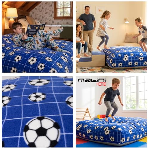 Image of Matini Home Sensory Crash Pad - Non Slip Bottom, Soft Fabric Sensory Pads, Landing Mat for Jumping, Relaxing & Play - 60 inch x 60 inch, Blue Soccer Ball