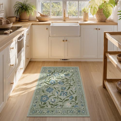 Tapete Lavable Moderno Floral Verde 2x3 Pies miniatura 6