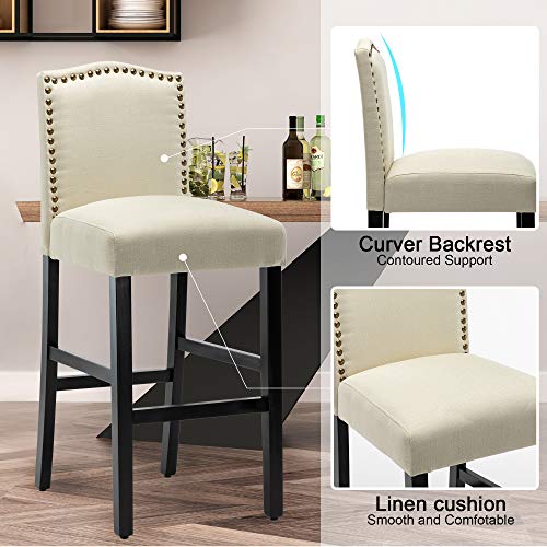 Lssbought 30 Inches Barstools, Set Of 2 Classic Fabric Bar Chairs With Solid Wood Legs,For Kitchen Dining Room Side Chairs(Beige) #TOP6