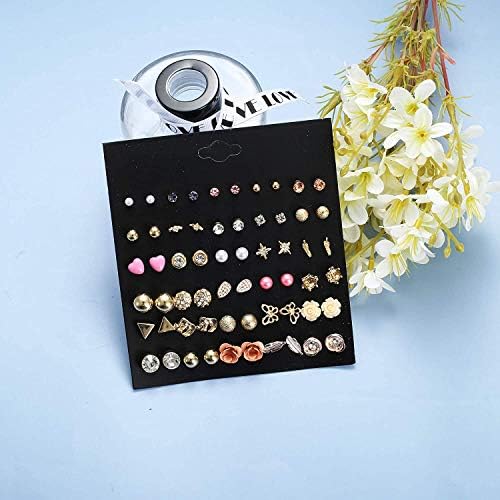 Milacolato 93 Pairs Assorted Multiple Stud Earrings Set for Women Teen Girls Cute Simple Faux Pearl Hoop Earrings Bar Moon Star CZ Stud Earring Jewelry