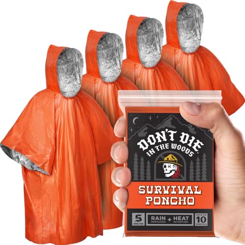 Dont Die In The Woods - Survival Poncho [4-Pack Refill] - Rain Protection + Heat Retention - Wearable Emergency Space Blanket For Hiking Camping Outdoor Gear (Orange)