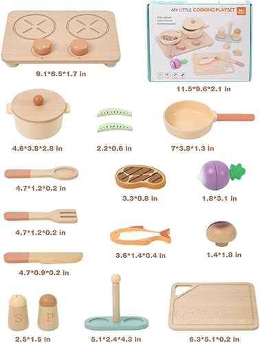 Miniatura 7 de Juguetes de cocina de madera para niños pequeños, utensilios de cocina de juego de simulación, accesorios para juego de cocina, juguete de