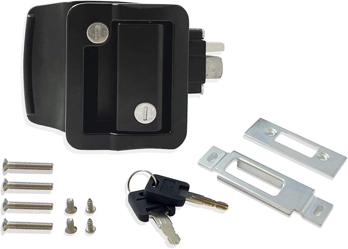 Lepoint Cerradura de puerta de entrada de remolque de viaje RV con cerrojo de remo, kit de seguridad de aleación de zinc para caravana, remolque de caballo, transportador de carga, manija de pestillo