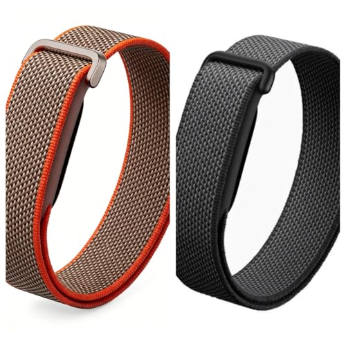 Nylon Watch Strap Compatible with Google Fitbit Air for Screenless Trackers Stainless Steel Buckle Breathable 2 Pack (black+ orange)