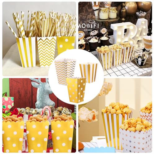 LDXDRU 120 Stück 12x7x5cm Klein Popcorn Tüten, Snacks Candy Popcorn Boxen Papier Klein Popcorntüten Party Papiertüte für Filmabend, Geburtstagsfeier, Weihnachten, oder Party (Heißprägung)