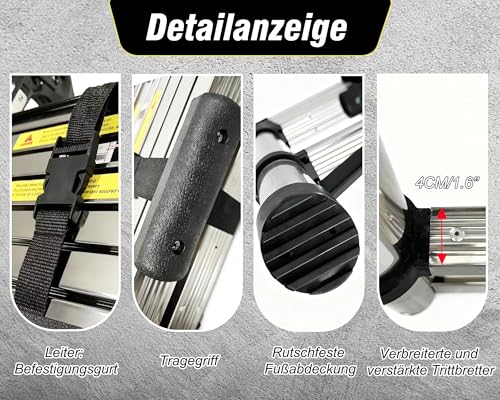 Miniatura 3 de Escalera Telescópica De 4.4m,Escalera Plegable Acero Inoxidable,Escalera Con Cierre De Seguridad Con Patas Antideslizantes,Escalera Extensible,Para Mantenimiento,Techos,Camping,Máxima 150 Kg