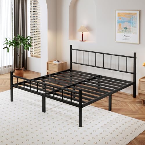 Image of zizin Full Metal Bed Frame with Headboard and Footboard Steel Slat Support | Full Size Platform Bedframe Mattress Foundation, No Boxing Spring Needed, Under Bed Storage Easy Assembly, Black