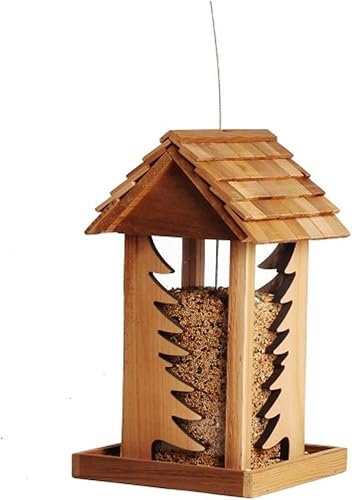 Comedero para pájaros de madera Comedero para pájaros colgante, gran capacidad, fácil de llenar y limpiar, a prueba de ardillas, comedero para