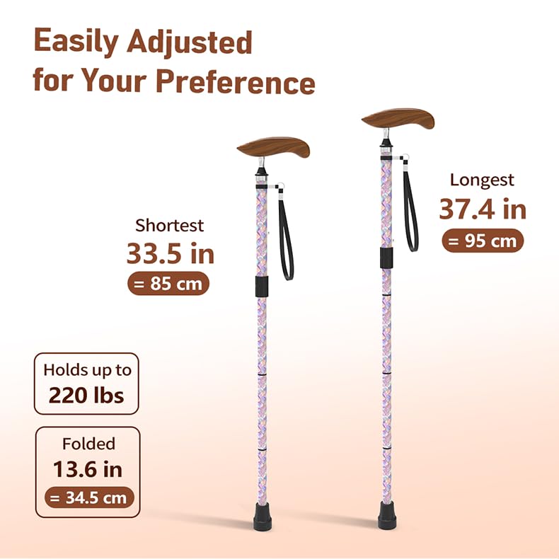 Bastón para mujeres y hombres, bastón plegable para viajes y uso diario, elegante bastón plegable con altura ajustable, fibra de carbono