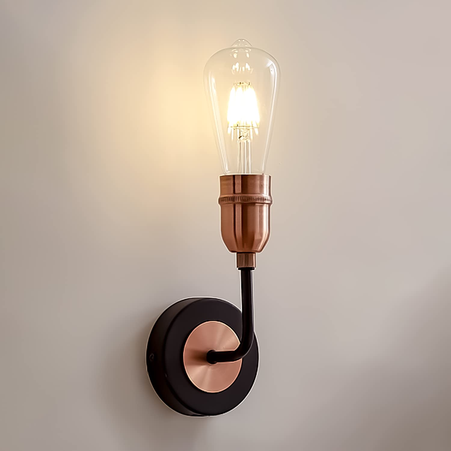 HARPER LIVING Wall Light with On/Off Switch, 1xE27/ES Indoor Wall Mounted Light Black and Copper Finish, Vintage Wall Sconce Lamp for Living Room, Bedroom, Kitchen, Hallway, Hotel, B&B