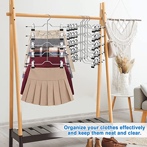 Upgrade 5 Tier Skirt Hangers For Women, 4 Pack Pants Hangers Space Saving With Adjustable Non Slip Clips Closet Organizers And Storage Grip Shorts Hangers For Skirts, Trousers, Shorts, Jeans, Black #TOP5