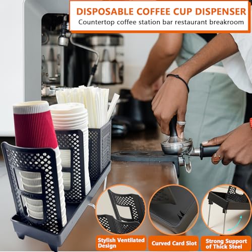 CIT ZCFYU Coffee Cup Holder, Paper Cup and Lid Holder Dispenser with Straw Organizer,3-Slot Upright Disposable Plastic Coffee Cup Dispenser for Stations, Kitchens, Bars, Restaurants, Lounges (Black) — view 6