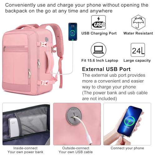 Image of Carry On Backpack for Women,Travel Backpack Flight Approved,Underseat Personal Item Travel Bag With Shoe Compartment, TSA 15.6 inch Laptop Back Pack Casual Daypack for College Weekender Business,Pink