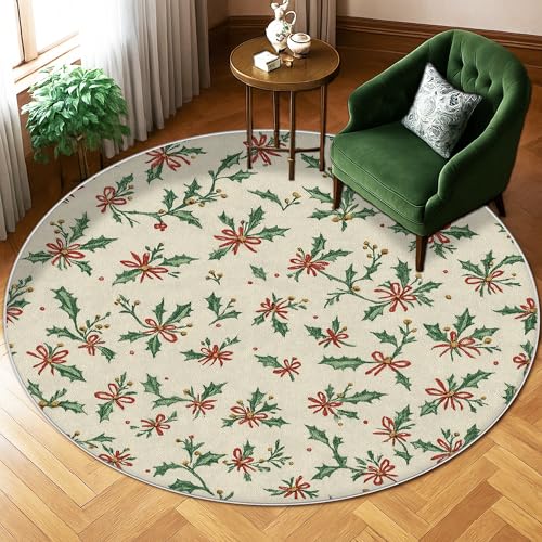 Tapis de sol rond poils courts vert 1,8m décor de Noël