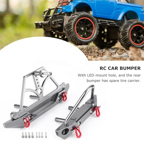 RC Front and Rear Bumper, High Simulation CNC Metal Bumper Set with Spare Tire Carrier & Tow Hooks for Axial SCX10 SCX10 II RC Car Bumper RC Vehicle Bumpers Mounts Trail Bumpers RC Car Upgrade Part
