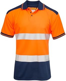 Mens Polo Hi Vis VIZ Visibility Contrast 2 Two Tone Workwear Tshirt Tee Top