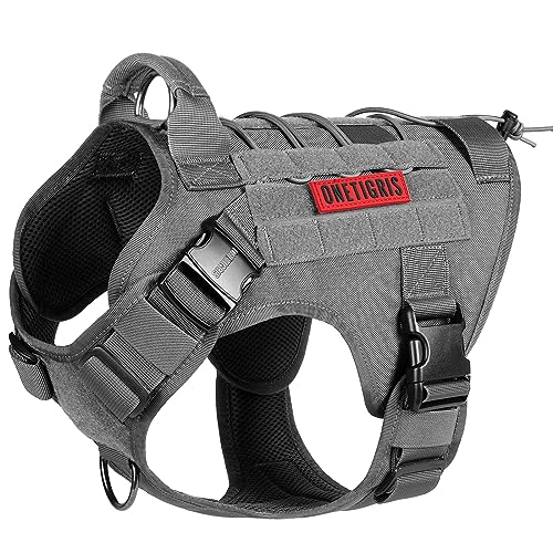 OneTigris Tactical Dog Harness Vest with Handle, Military Dog Harness for Large Medium Dogs,FIRE Watcher 2.0 No-Pull Service Dog Vest,Adjustable Dog Vest Harness for Walking Hiking Training(XL,Grey)