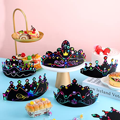 image for Yinder 80 Pcs Crafts Crowns Set DIY Scratch Paper Crowns with Rainbow 