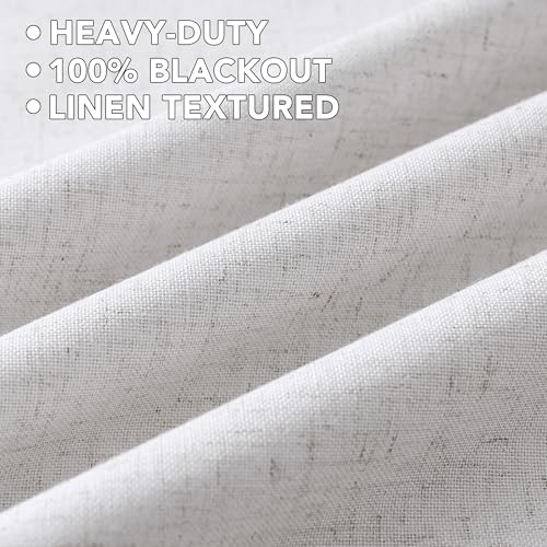 Image of H.VERSAILTEX Linen Curtains 100% Blackout Curtains for Bedroom 84 inch Long Full Light Blocking Nature Linen Blended Window Curtains for Living Room Nickel Grommet (2 Panels, Heathered White)
