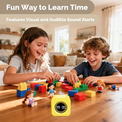 Image of KADAMS Timer Pomodoro - Productivity Pomodoro Cube, 5 /10 /25 /50 Min Countdown & Countup, Silent - for Work Study Workout Kitchen School Classroom Office ADHD Gift Kids (1, Yellow)