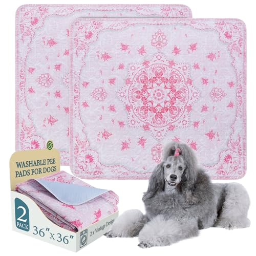 Image of Homimp Washable Pee Pads for Dogs, 2 Pack Reusable Puppy Pads Waterproof, Absorbent and Leakproof Dog Pee Pads, Non Slip Puppy Training Pads, Pet Mat for Floor,Crate,Couch,Whelping,Pink, 36 inchx36 inch