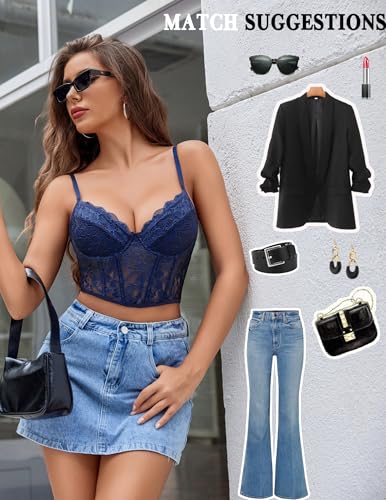 Image of Avidlove Lace Bralette for Women V Neck Bustier Corset Tops with Underwired Racerback Adjustable Strap Crop Top