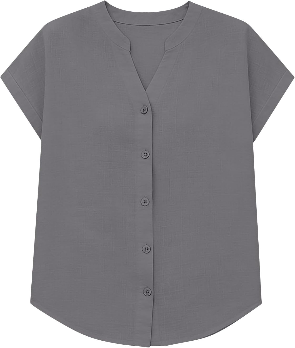 Womens Linen Shirts Comfy Short Sleeve Tops V Neck Button Up Blouses Summer Cotton Linen Casual Button Down Tops Tee