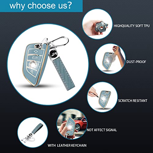 Qbuc For Bmw Key Fob Cover, Tpu Car Key Case Protector With Keychain Compatible With Bmw 2 5 6 7 Seriesx1 X2 X3 X5 X6, Blue #TOP2