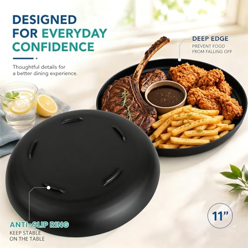 Image of 11In Large Wheat Straw Plates of 6, Plastic Plates Reusable, Black | Lightweight & Unbreakable Microwave & Dishwasher Safe Plates for Kitchen, Picnic, Party