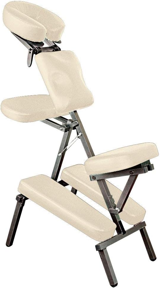 NRG Grasshopper Portable Massage Chair - Fully Adjustable Seat, Chest Pad, Head Cradle and Arm Supports - Lightweight Chair, Compacts for Easy Transport - Carrying Case Included - Color: Cream