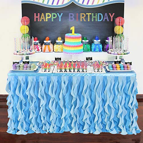 Co-Ave Blue Tulle Curly Willow Table Skirt Table Decoration Rectangle Or Round Table Ruffle Tutu Table Skirt For Birthday Party Baby Shower Wedding Decoration (L6(Ft), H30In) #TOP7