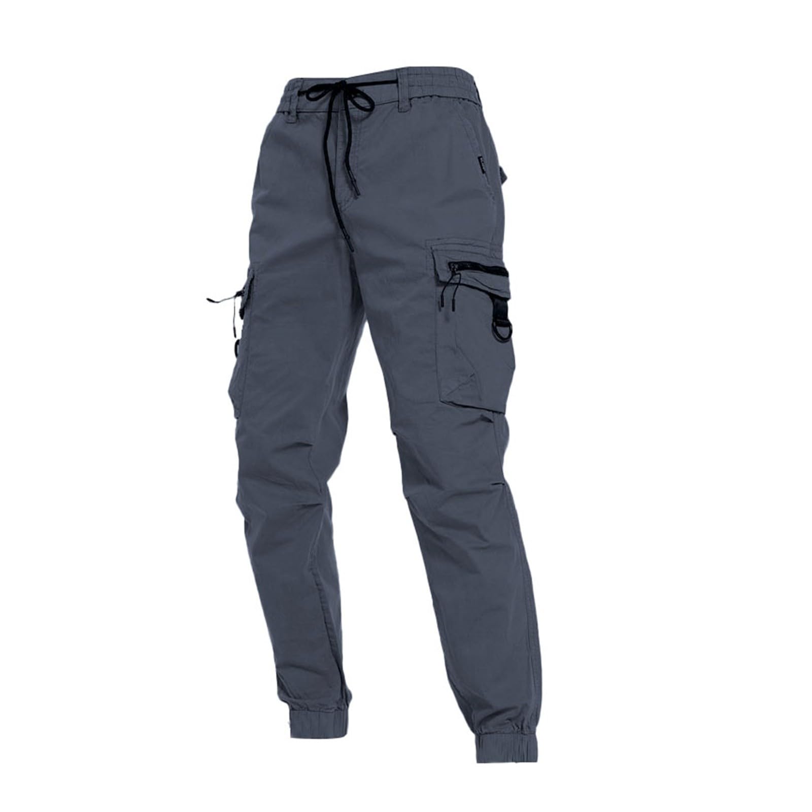 Generisch Pantalones cargo para hombres: pantalones de trabajo con muchos bolsillos, pantalones de correr con puños, pantalones de chándal ligeros, pantalones deportivos transpirables, pantalones